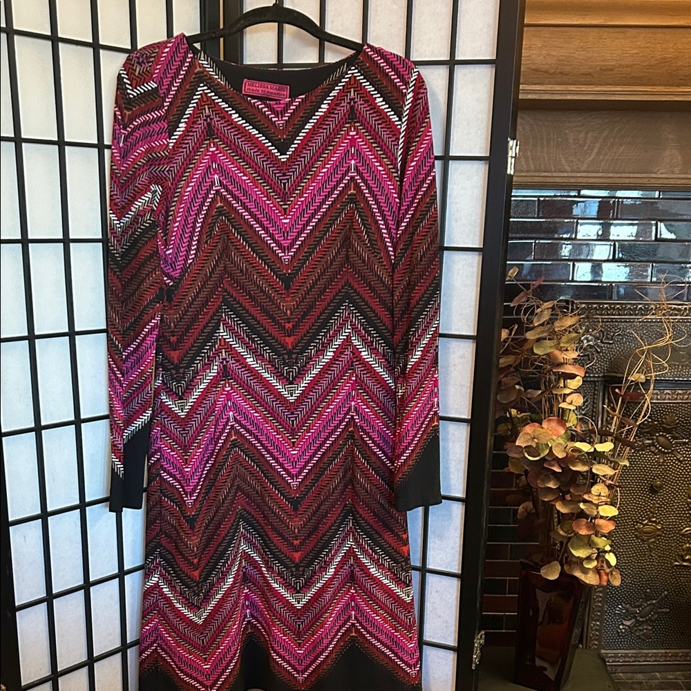 Melissa Masse Vibrant Pink and Black Chevron Dress